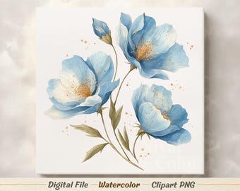 Watercolor Flower Clipart - Floral Digital Illustration - Wildflowers PNG - Commercial Use