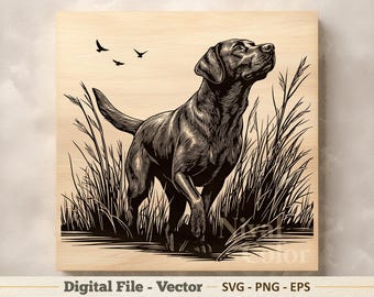 Labrador Retriever Vector Illustration SVG – Hunting Dog Line Art PNG - Laser Engraving Clipart – Digital Download
