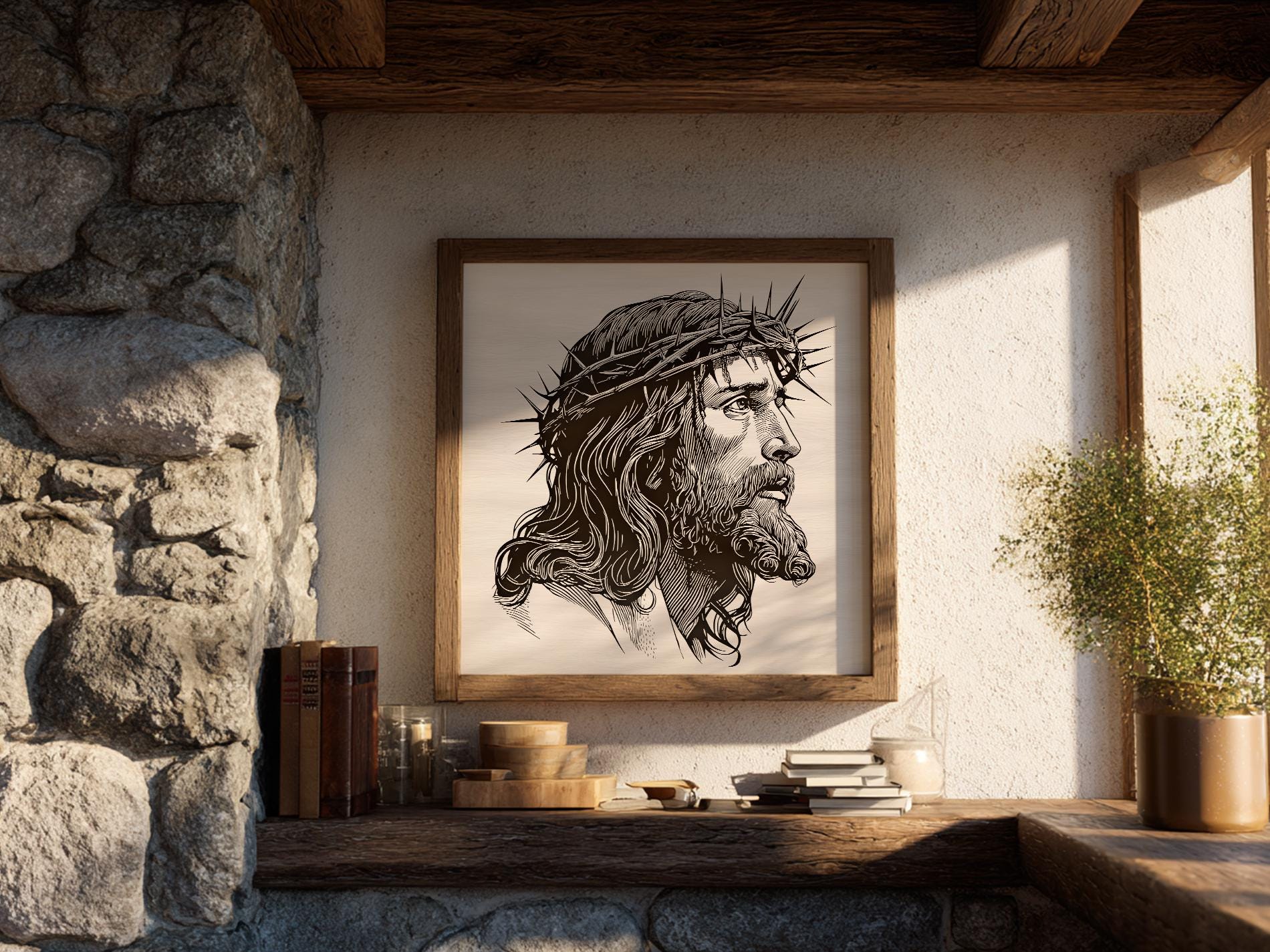 Jesus Vector Illustration SVG – Christ Religious Line Art PNG - Laser ...
