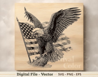 American Eagle vectorillustratie SVG – LineArt Amerikaanse vlag PNG EPS - lasergravure snijplank - sublimatie clipart – digitale download