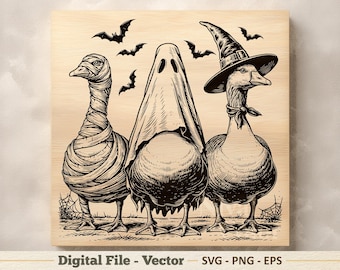 Halloween Goose Vector Illustration SVG – Costume Line Art PNG - Laser Engraving Clipart – Digital Download