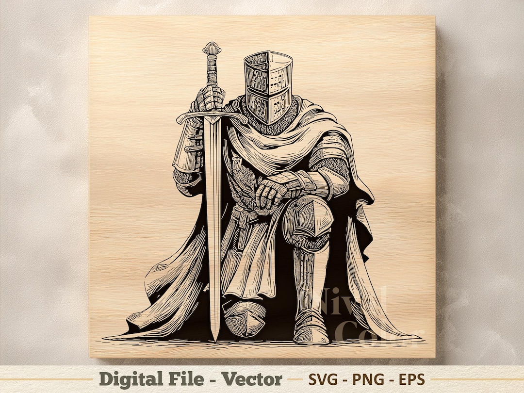 Knight Vector Illustration SVG – Medieval Warrior Line Art PNG - Laser ...