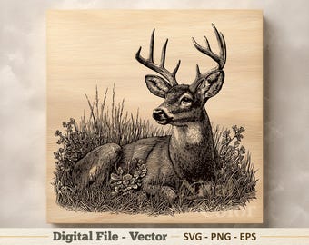Deer Vector Illustration SVG – Woodland Buck Line Art PNG - Laser Engraving  Clipart – Digital Download