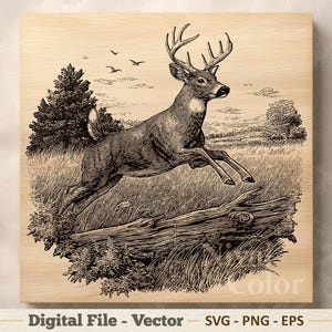 Deer Vector Illustration SVG – Jumping Buck Line Art PNG EPS - Laser Engraving Cutting Boards - Sublimation Clipart – Digital Download