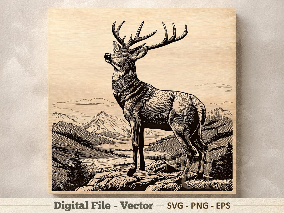 Deer Vector Illustration SVG – Stag Standing Line Art PNG - Laser ...