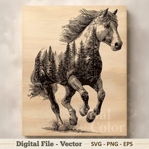 Horse Vector Illustration SVG – Forest Line Art PNG EPS - Laser Engraving Cutting Boards - Sublimation Clipart – Digital Download