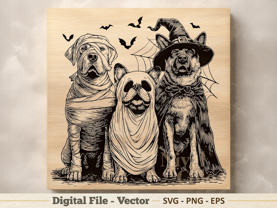 Halloween Dogs Vector Illustration SVG – Ghost Witch Mummy Line Art PNG ...