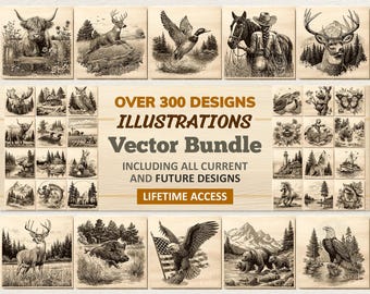 Megabundel illustratievector – 300+ gedetailleerde lijntekeningenontwerpen – SVG PNG EPS – levenslange toegang – commercieel gebruik