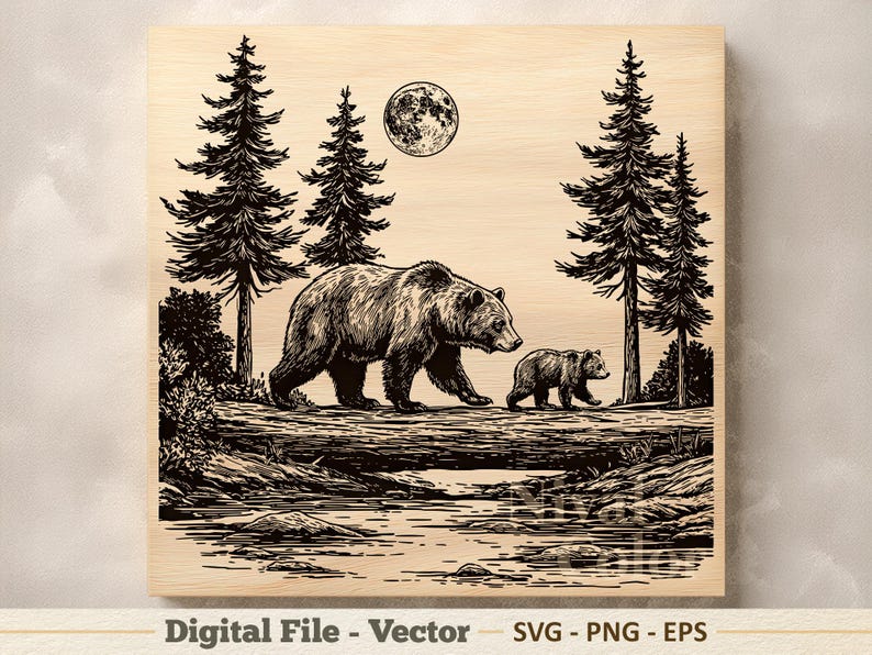 Bear Vector Illustration SVG – Grizzly Bear Line Art PNG - Laser ...
