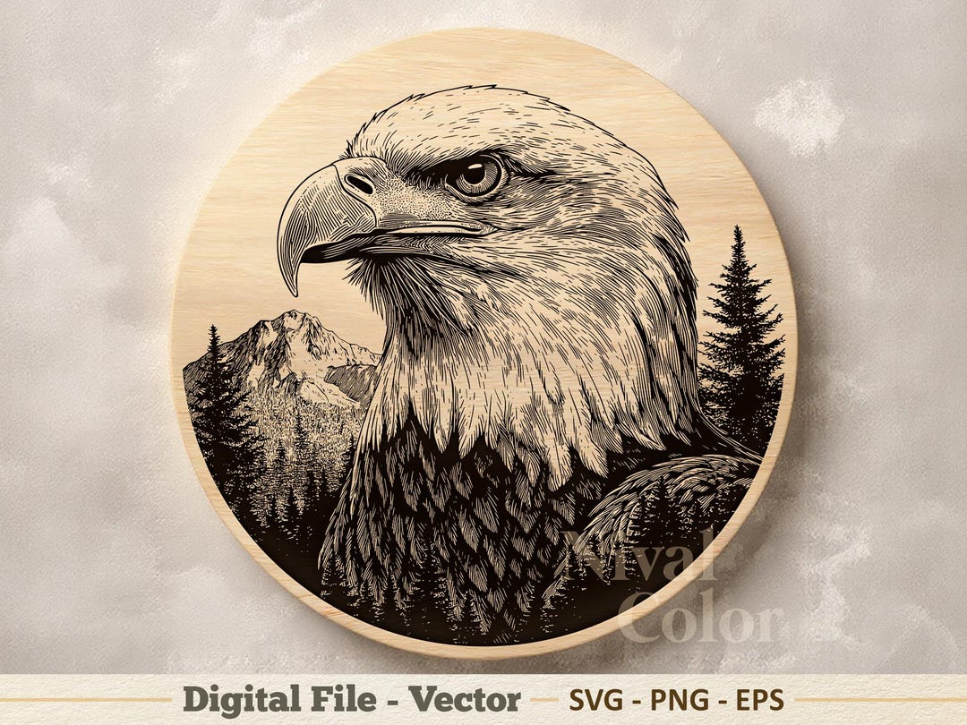Bald Eagle Portrait Vector Illustration SVG – Line Art PNG - Laser ...