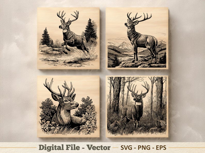 Deer Vector Illustration SVG – Woodland Buck Line Art PNG - Laser ...