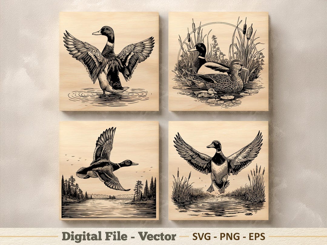 Mallard Duck Vector Illustration SVG – Line Art Wild Duck PNG - Laser ...