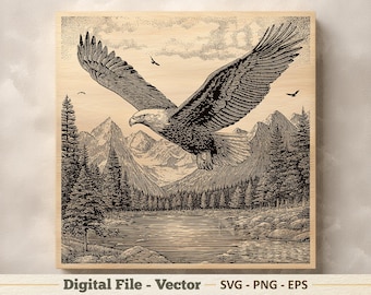 Eagle Vector Illustration SVG – Bald Eagle Line Art PNG - Laser Engraving Clipart – Digital Download