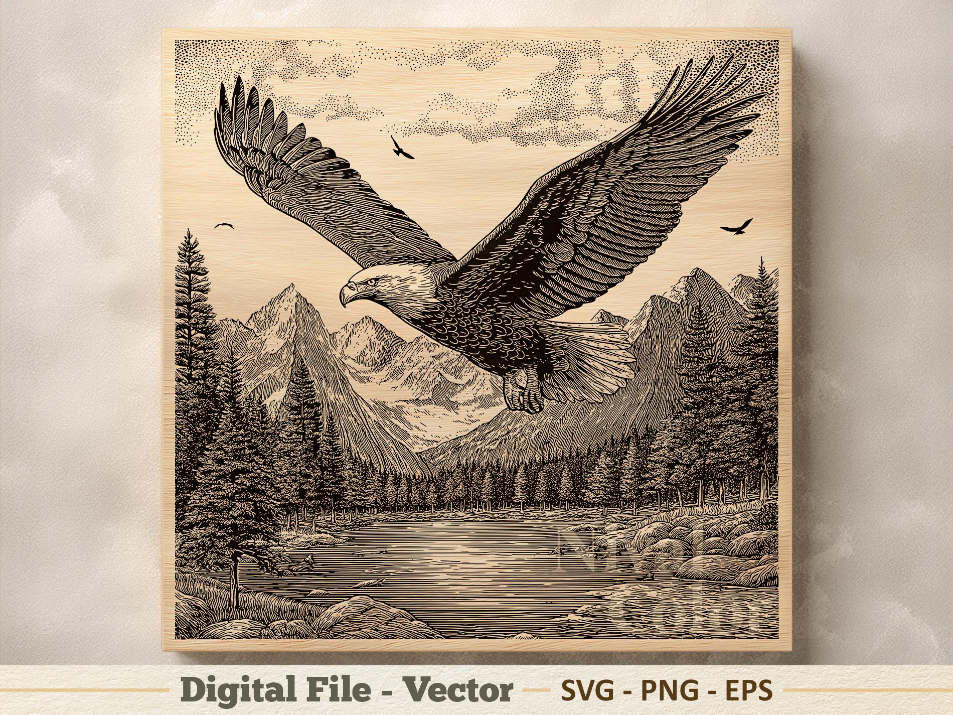 Eagle Inlay Vector Eagle Vector Illustration SVG – Bald Eagle Line Art PNG - Laser ...