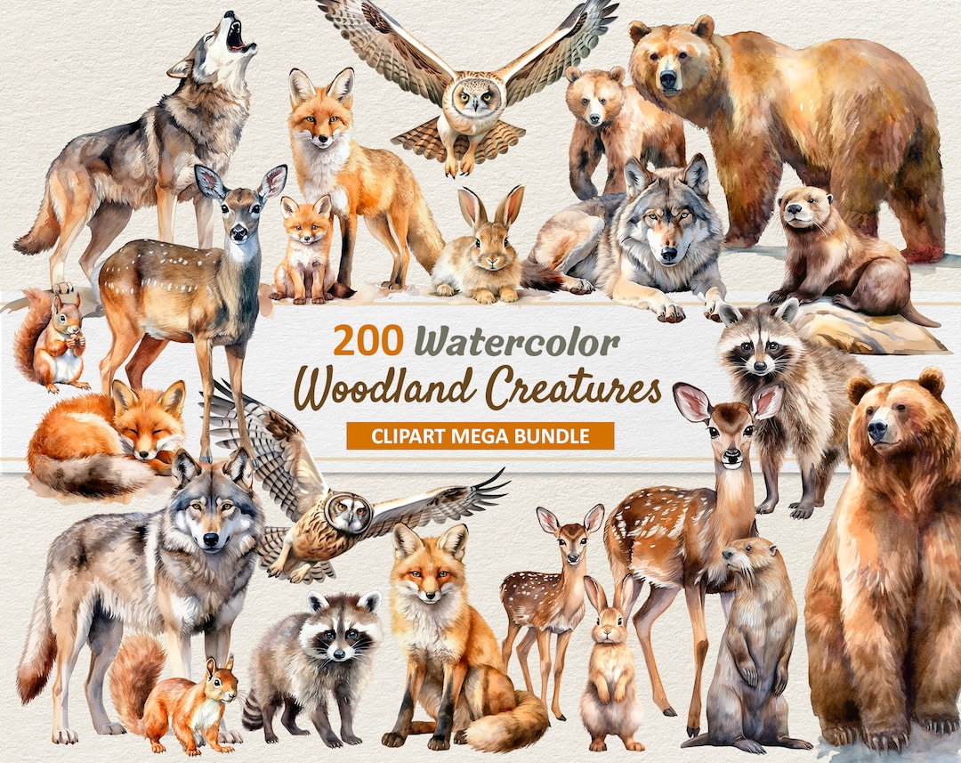 Watercolor Woodland Animals Clipart - Digital Illustration Bunnies Fox ...