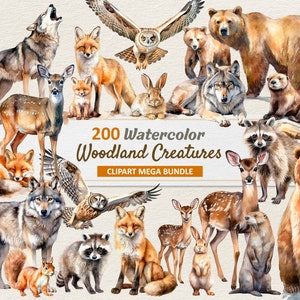 Aquarel bosdieren clipart-digitale afbeelding konijntjes Fox herten wolf PNG-commercieel gebruik
