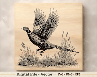 Fazant vectorillustratie SVG – vliegende vogel zeer fijne tekeningen PNG – lasergravure clipart – digitale download