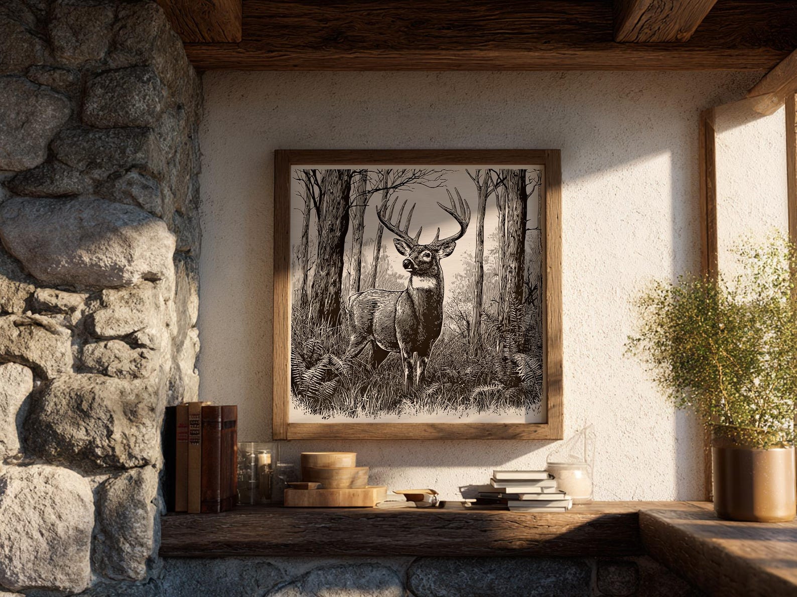 Deer Vector Illustration SVG – Woodland Buck Line Art PNG - Laser ...