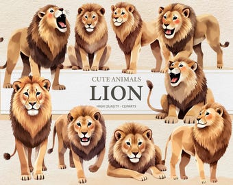 Schattige leeuw kwekerij clipart-digitale afbeelding-leeuw aquarel PNG-commercieel gebruik