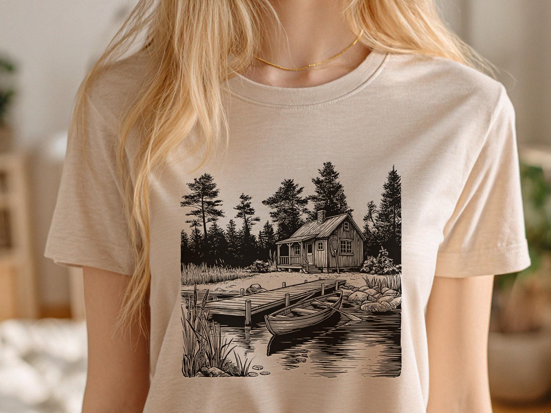 Lake Cabin Vector Illustration SVG – Woodland House Line Art PNG ...