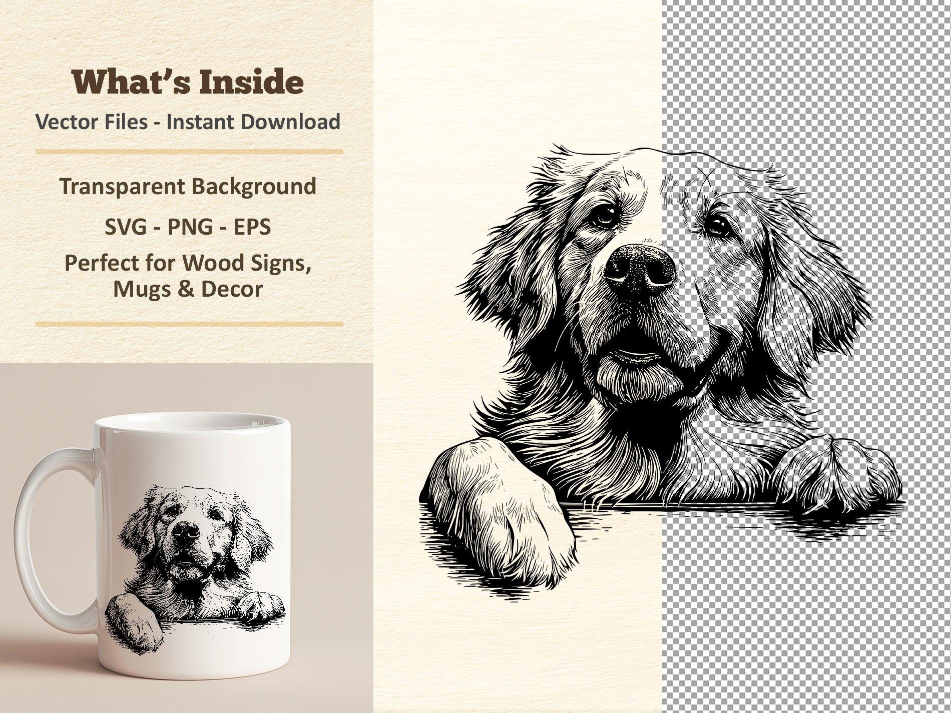 Golden Retriever Vector Illustration SVG – Dog Portrait Line Art PNG ...