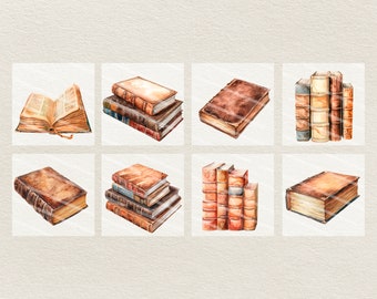 Watercolor Books V2 Clipart - Digital Illustration - Old