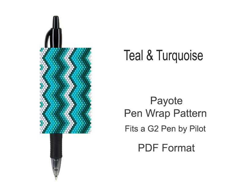 Pen Cover Pattern Teal Turquoise Pattern Peyote Beading Pattern Pen Wrap Pattern