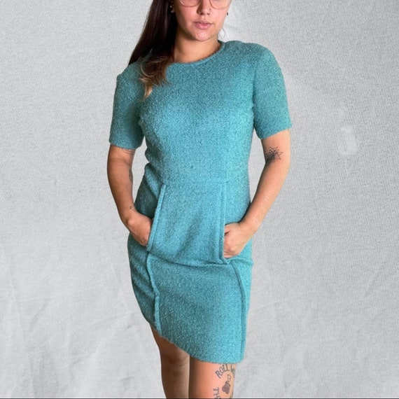 Vintage 1960s Peck & Peck blue boucle mini dress - image 5