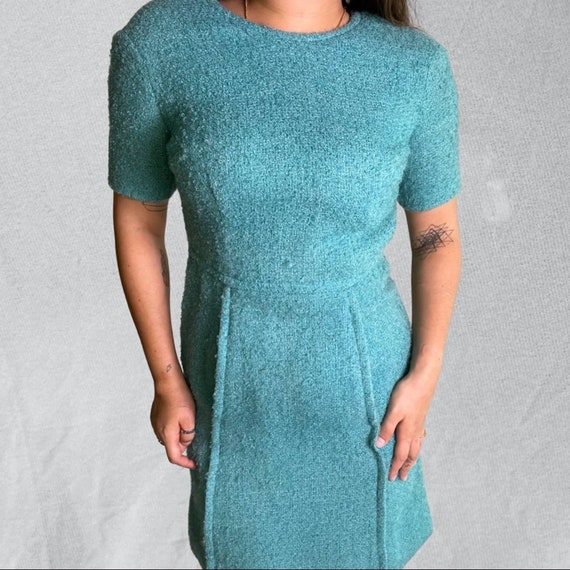 Vintage 1960s Peck & Peck blue boucle mini dress - image 3