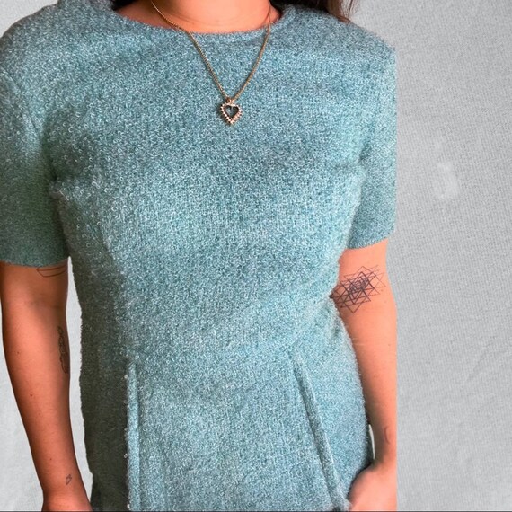 Vintage 1960s Peck & Peck blue boucle mini dress - image 4