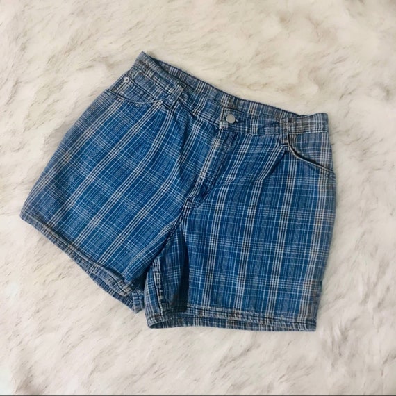 VINTAGE 1960s Levis orange tab plaid denim shorts