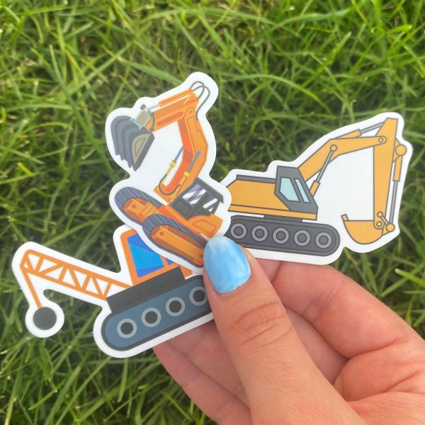 50PC MACHINERY STICKERS! Trucks., drump trucks, Excavators, Backhoes Bulldozer, Cement Mixer, Crane, Semi Truck, Monster truck, Construntion