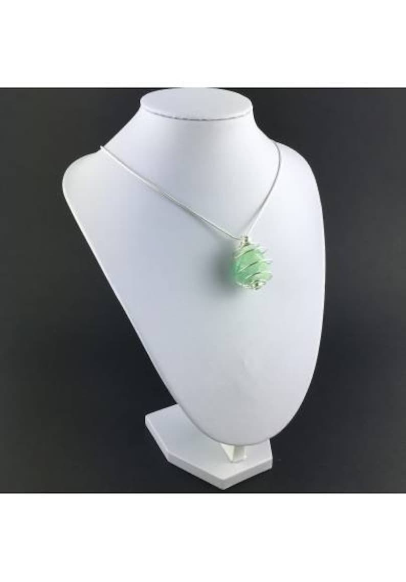 Green Fluorite Pendant Handmade Silver Plated Spiral Necklace