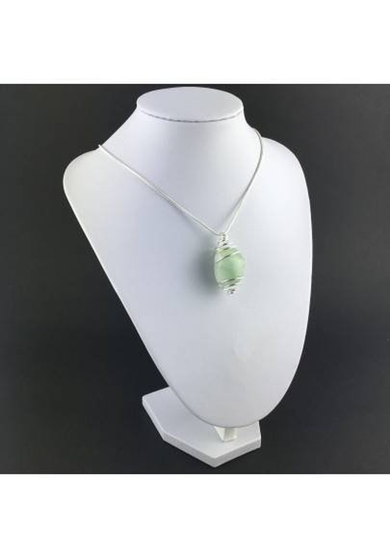 Green Fluorite Pendant Handmade Silver Plated Spiral Necklace