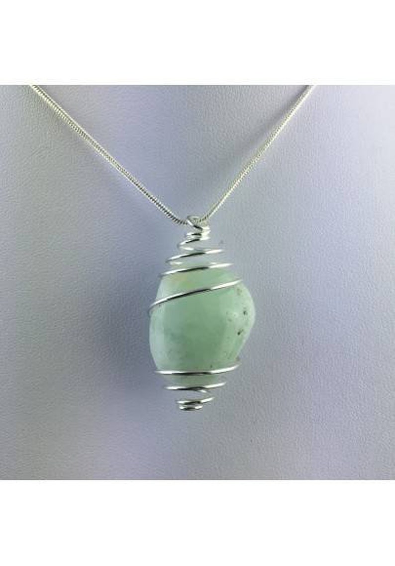 Green Fluorite Pendant Handmade Silver Plated Spiral Necklace