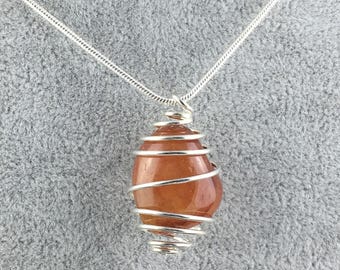 CARNELIAN Hand Made Pendant on Silver Plated Spiral Necklace Chain Jewel A+