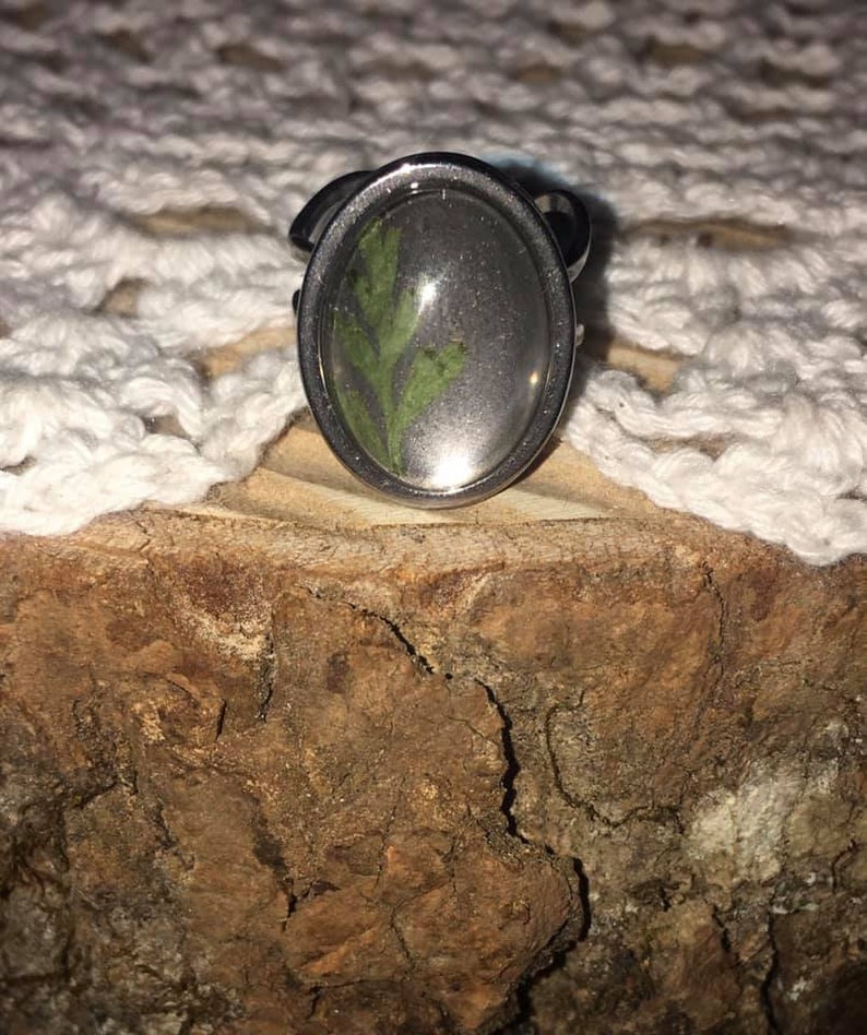 Handmade Pressed Fern Stainless Steel Ring Adjustable
