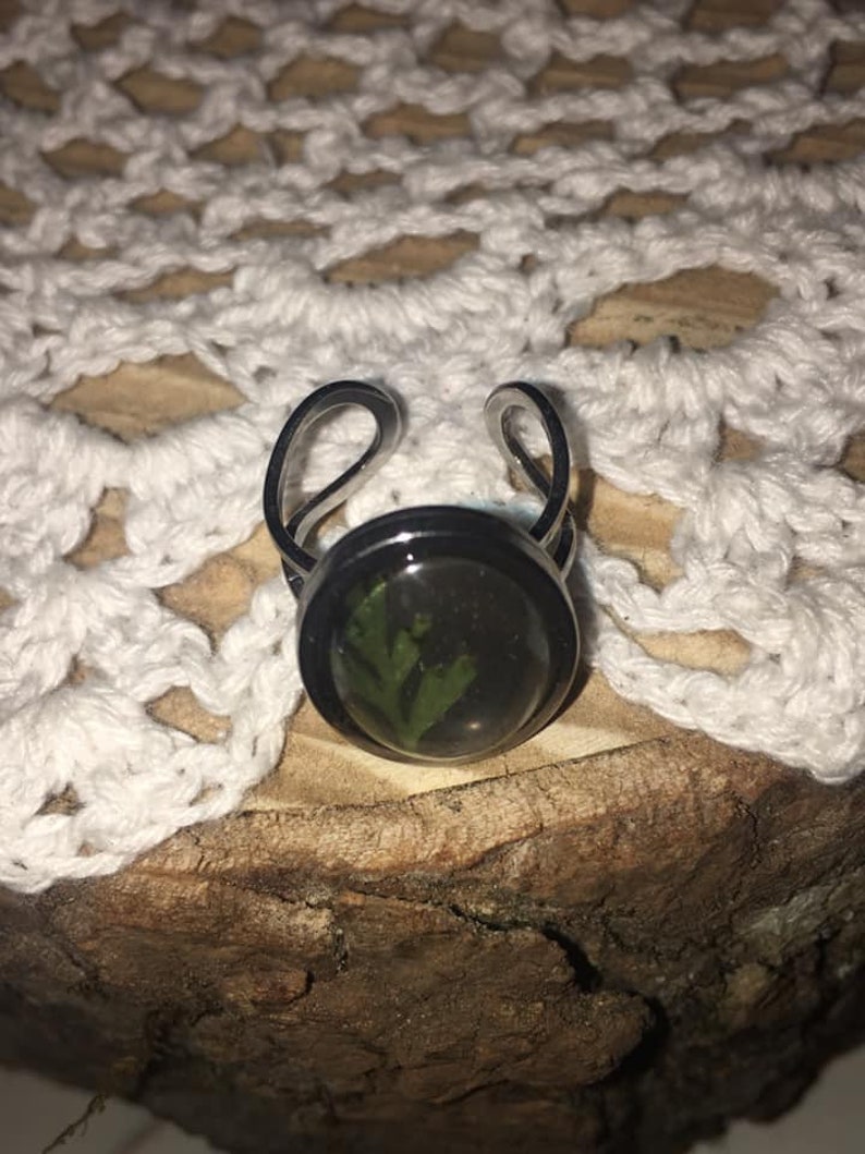 Handmade Pressed Fern Stainless Steel Ring Adjustable