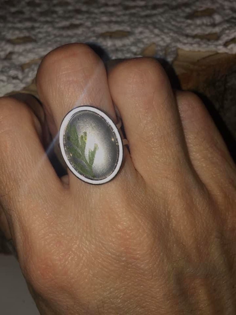 Handmade Pressed Fern Stainless Steel Ring Adjustable