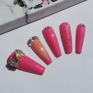 Pink Bow Nails | Custom Made | Press On Nails | Glue On Nails | Faux Nails | Fake Nails | Bling Nails | Glitter nails | Designer |
