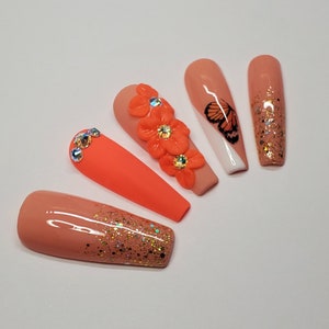 Zesty Orange Nails | Press On Nails | Custom Nails | Designer | Luxury Nails | Glue On Nails | Fake Nails | autumn nails | Butterfly Nails |