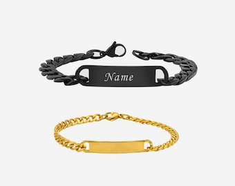 Partnerarmband Schwarz x Gold mit Namen, Personalisiert Wunschtext Armbänder für Paare mit Gravur Schmuck für Mann Frau Valentinstag