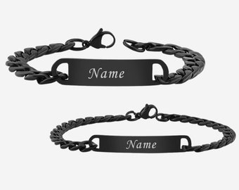 Partnerarmband Gravur Schwarz - Personalisiert mit Namen - Armbänder für Paare mit Gravur - Schmuck für Mann Frau Valentinstag Geschenkidee