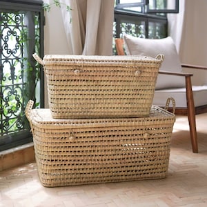 Handmade storage trunk | Palm leaf wicker storage chest | Wicker Natural Storage Basket | Toys storage box