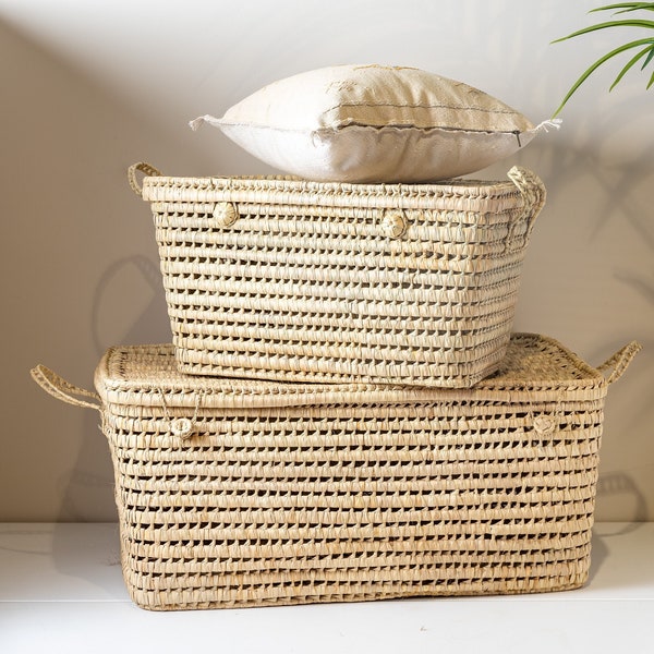 Handmade storage trunk | Palm leaf wicker storage chest | Wicker Natural Storage Basket | Toys storage box