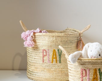 Play Basket | Pink Storage Baskets | Kids Basket |Toys Basket | Palm Leaf Basket | Handmade Basket, Customized Basket | Toys Storage Basket