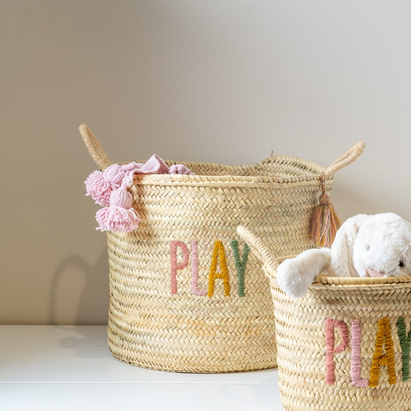 Play Basket | Pink Storage Baskets | Kids Basket |Toys Basket | Palm Leaf Basket | Handmade Basket, Customized Basket | Toys Storage Basket