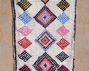 Cotton Boucherouite Rug | 5 x 3 Handmade Moroccan Rug | Colorful Rug For Bedroom | Nursery Rug | Bohemian Rug | Scandinavian Decor/rugs