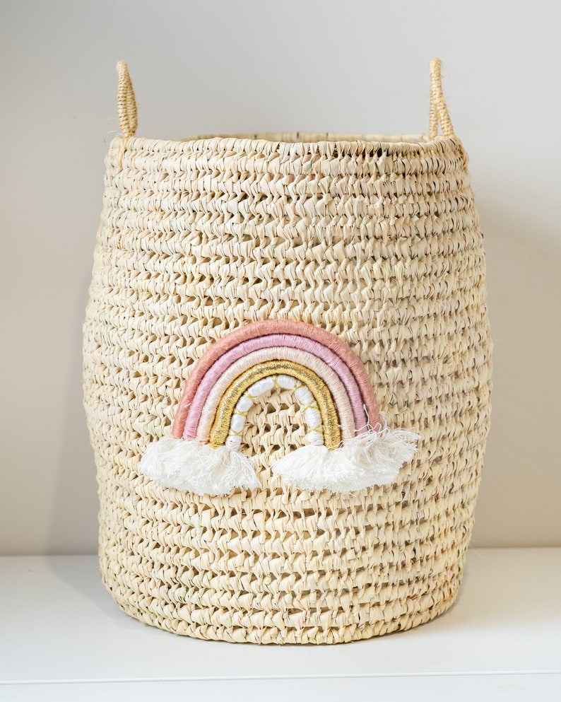Rainbow Basket Macrame Basket Wall Hanging Rainbow Storage Etsy