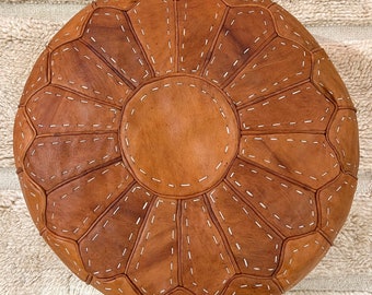 Moroccan leather pouf  |  Round Bean Bag Chair, Moroccan Pouf Vintage, Moroccan Kilim Pillow, Handmade Decor, Floor Cushion Cover